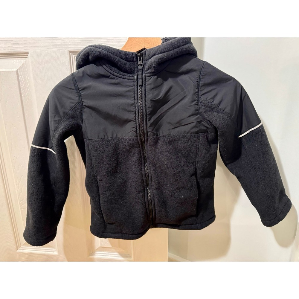 Lands End‎ Sherpa Fleece Lined Hoodie Jacket Kids Sz 5-6 Black Transitional Warm